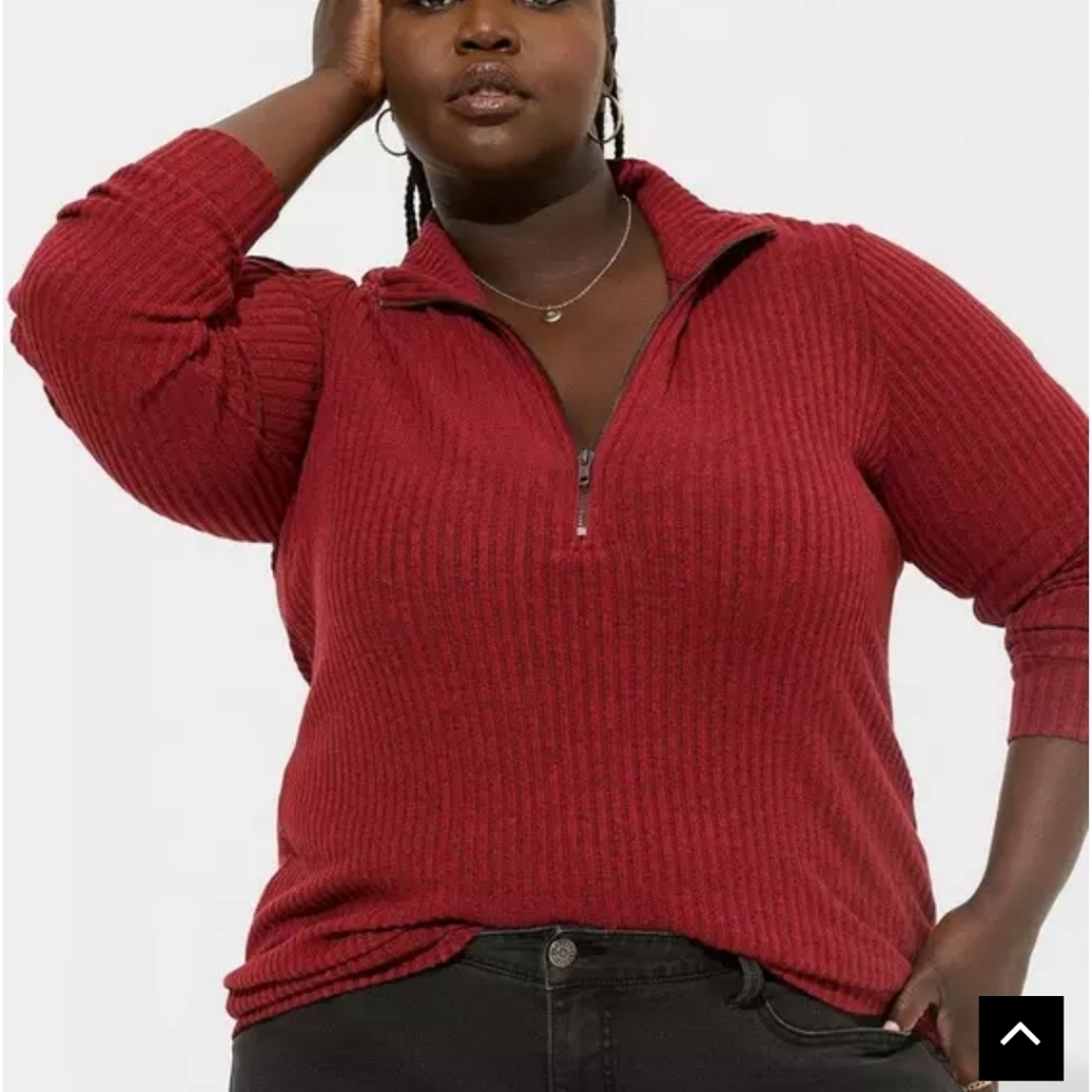 Torrid Red Ribbed Half-Zip Sweater